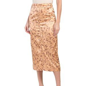 ZARA Flower Print Satin Midi Skirt Size S